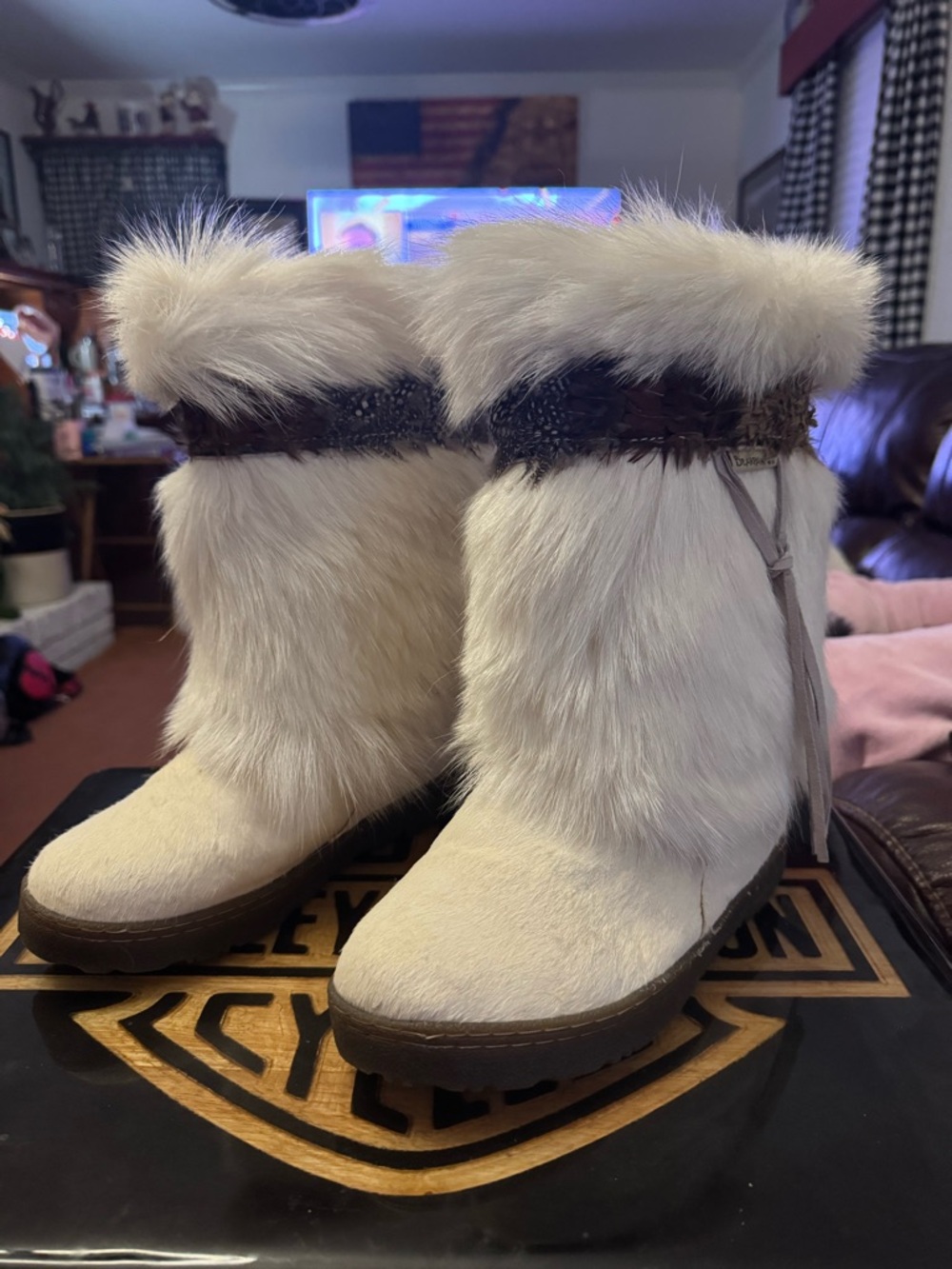 BearPaw Cream Faux Fur Ankle Boot with Suede Tassel